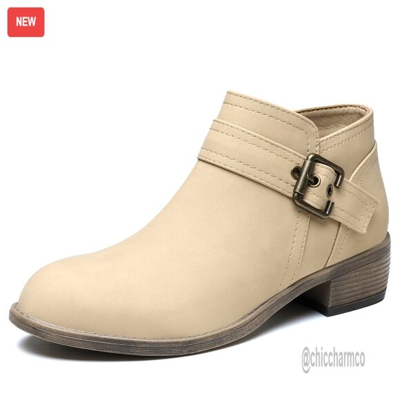 Leather Ankle Boots Low Heel Chelsea Booties Winter Snow Boots Chunky Fall Shoes